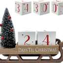 Christmas Countdown Blocks Santa Sleigh Advent Calendar 99 Days Christmas Tree Decorations Wooden Farmhouse Rustic Sign Xmas Party Holiday Dcor for Home Living Room, Mantel, Tiered Tray