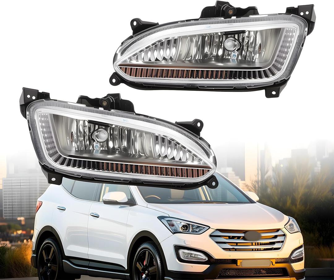 Nakkaa Fog Light Assembly Compatible Santa Fe 2013-2015 Pair Front Fog Lamp 922024Z000 922014Z000 Passenger and Driver Side