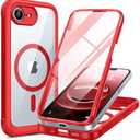 Miracase Magnetic for iPhone 16e Case Full-Body Phone with Built-in Glass Screen Protector, [Compatible with MagSafe] Military Drop Proof 16E Cover Bumper 6.1 inch, Red