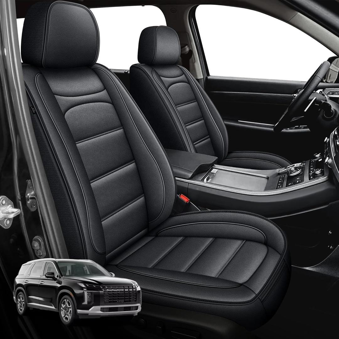 Car Seat Covers Custom Fit for Hyundai Palisade 2020-2024,Faux Leather Full Set 7 Seats Automotive Car Seat Cushion Protector Compatible with Airbag Black