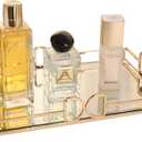 Gold Mirror Tray - Beautiful and Elegant Makeup Vanity Tray, Luxury Rust-Proof Glass for Bathroom Dresser and Bedroom (Champagne Gold 11.77.92in)