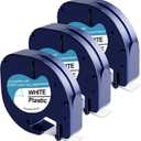 3-Pack 91331 Plastic White Label Tape Replacement for Dymo Letratag Refills 12mm x 4m 1/2 Inch x 13 Feet Work with DYMO LetraTag LT-100H LT-100T QX50 Label Makers