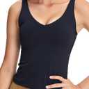 POSHDIVAH Women Sports Bra Longline Padded Tank Top Naked Feeling Workout Fitness Running Yoga Tops (Large, Black)