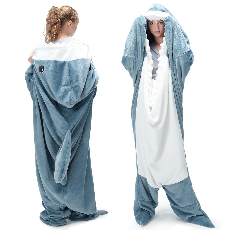 Shark Blanket for Adult Kids, Super Soft Cozy Flannel Throw Wearable Blanket, Cartoon Animals Shark Blanket Hoodie,150
