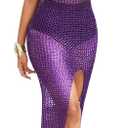 Sexy Swimwear Cover Ups for Women Summer Vacation Scoop Neck Crochet Bikini Swimsuit Split Bathing Suit (Purple, XL)