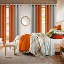 F-CHU Burnt Orange Curtains for Living Room Grey and Orange Patchwork Curtains Thermal Insulated Room Darkening Window Drapes for Bedroom Grommet 90 inch Long 2 Panels