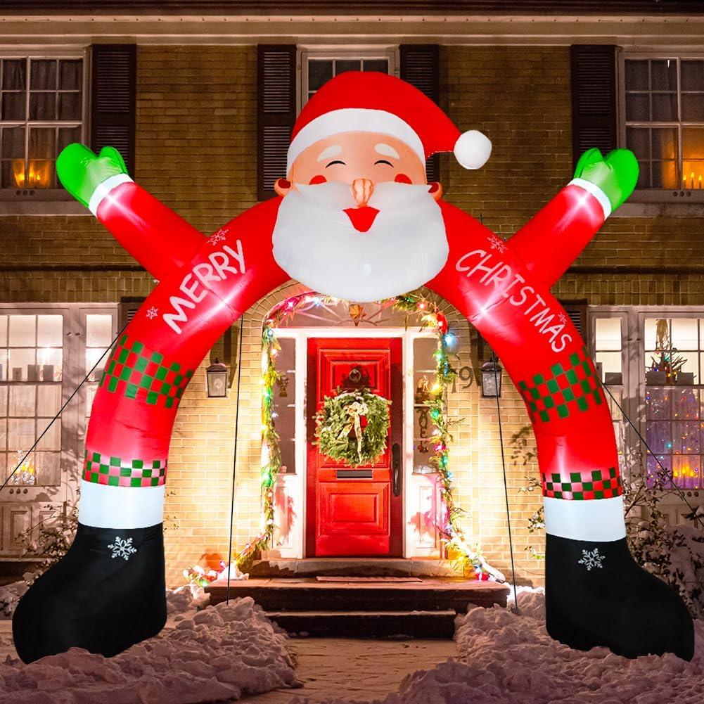 Christmas Archway Inflatable, 11 ft Santa Blow Up Arch with LED Light Christmas Inflatables Outdoor Decorations, Xmas Blow Up Decor for Lawn Home Party Yard Garden Dcor