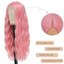YBYMCAI Pink Wig - Long Pink Wavy Wigs for Women Middle Part Pastel Pink 26 inch Natural Curly Synthetic Wig Heat Resistant Fiber Wigs for Daily Party Use