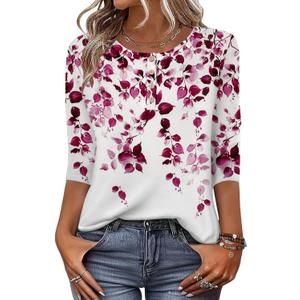 Zeagoo 3/4 Length Sleeve Women Tops Crew Neck Blouses Dressy Casual Summer T Shirts Loose Fit Business Work Clothes (M)