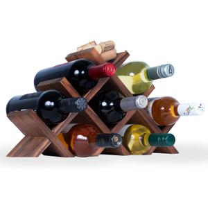 Rustic State Alella Countertop Wood Wine Rack for 8 Bottles Holder and Cork Storage Tabletop Butterfly Sleek Design Freestanding Organizer - Home, Kitchen, Dining Room Bar Dcor - Walnut, Small