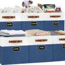 13x13 Storage Cubes 6-Pack, Large Foldable Fabric Cube Storage Bin with Reinforced Bottom and Labels, Organizer Baskets for Shelves, Closets(White/Blue)