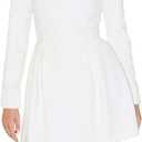 Women's Long Sleeve Mini Dress Pearl Square Neck Ruffle Hem Short Dress Bride Party Club Elegant Dresses (Medium, White)