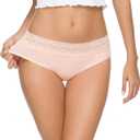 Wealurre Cotton Panties for Women Bikini Underwear Hipster Underpants Lace Briefs Pack (Pink, XL)
