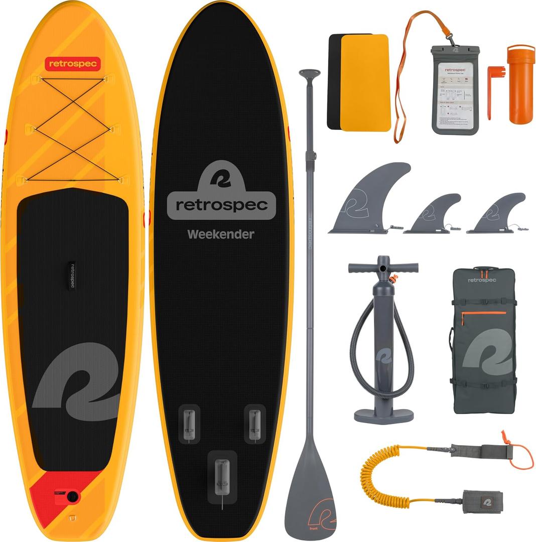 Retrospec Weekender Inflatable Stand Up Paddle Board Includes Paddle, Pump, and Accessories 106 Lightweight iSUP, Puncture Resistant Inflatable Paddle Board for Adults