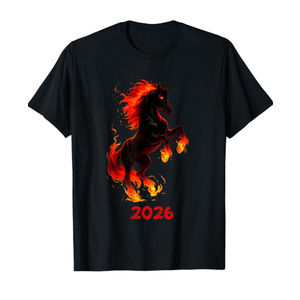 Fire Horse 2026 Year of The Horse Chinese New Year T-Shirt (Medium, Black)