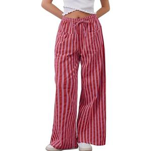 MISSACTIVER Women Drawstring Striped Pants Loose Wide Leg Trousers Casual Low Waist Pants Comfy Lounge Pants with Pockets, Small 
