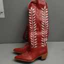 Synchoiss Cowboy Boots for Women Knee High with Retro Embroidered Cowgirl Boots Almond Pointed Toe Chunky Heel Western Tall Boots Pull on (8)