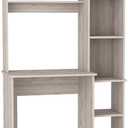 Tuhome Versailles Writing Desk with Integrated Bookcase 2 Upper Display Shelves & 5Tier Side Storage,SpaceSaving Office Computer Table, Sturdy Particleboard Construction, Easy Assembly,Gray Finish (Light Grey)