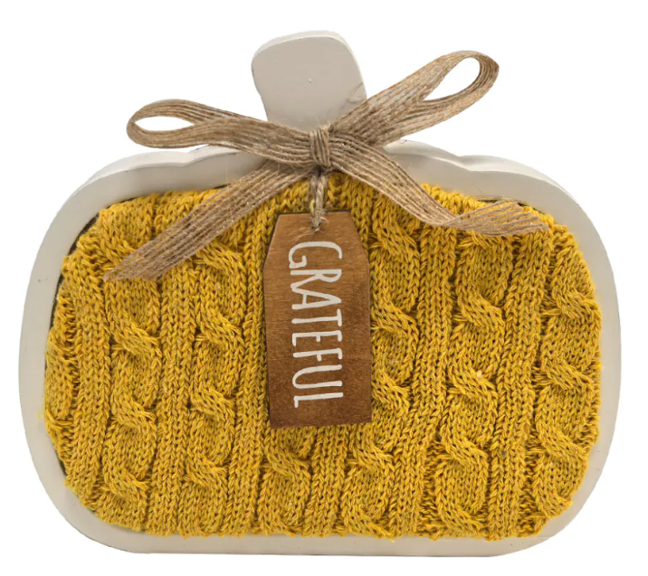 Holiday Home 6.7 in Wood Table Décor Pumpkin Sweater Yellow