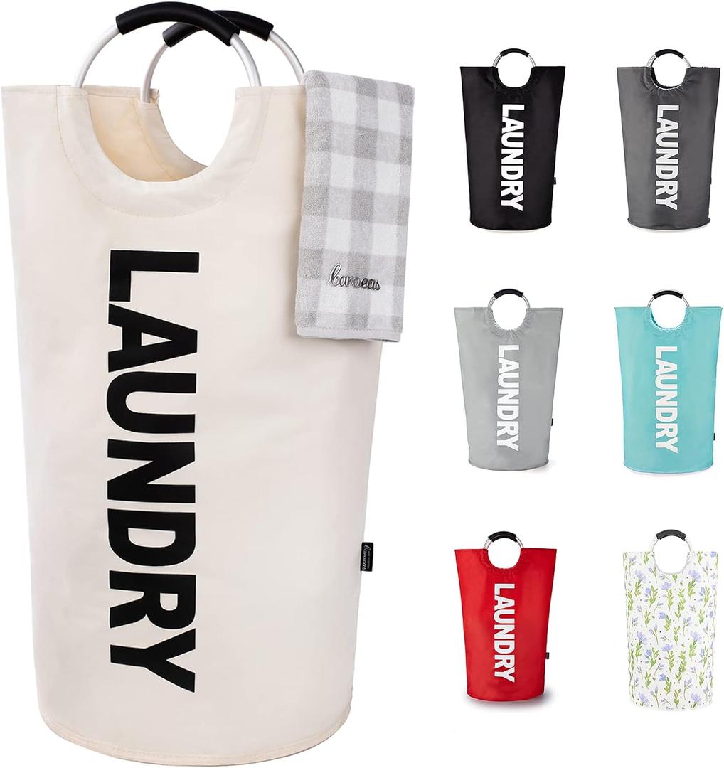 Caroeas 90L Laundry Basket (13 Colors), Waterproof Laundry Hamper, Laundry Bag with Padded Handles, Clothes Hamper, Collapsible Laundry Basket Easy Storage (Beige)