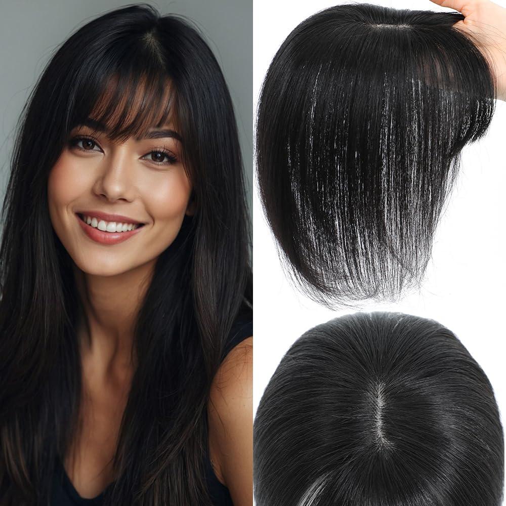 Hair Toppers for Women Real Human Hair, 3D Cover Clip in Bangs Realistic Scalp Line Human Hair Toppers for Women with Thinning Upgrade Basement with Bangs (1B, 3D Wispy Bangs 5x9) Hair Toppers for Women Real Human Hair, 3D Cover Clip in Bangs Realistic Scalp Line Human Hair Toppers for Women with Thinning Upgrade Basement with Bangs (1B, 3D Wispy Bangs 5x9)