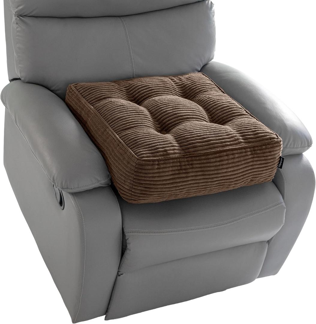 HIGOGOGO Tufted Corduroy Recliner Seat Cushion for Elderly, 20x20x6 Inch Extra Large Square Seat Cushion for Recliner Chair, Floor Pillow, Office Chair, Car, No Pressure on Thighs, Brown