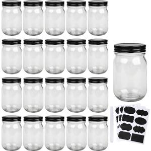 QAPPDA Mason Jars,Glass Jars With Lids 12 oz,Canning Jars For Pickles And Kitchen Storage,Wide Mouth Spice Jars With Black Lids For Honey,Caviar,Herb,Jelly,Jams,Set of 20