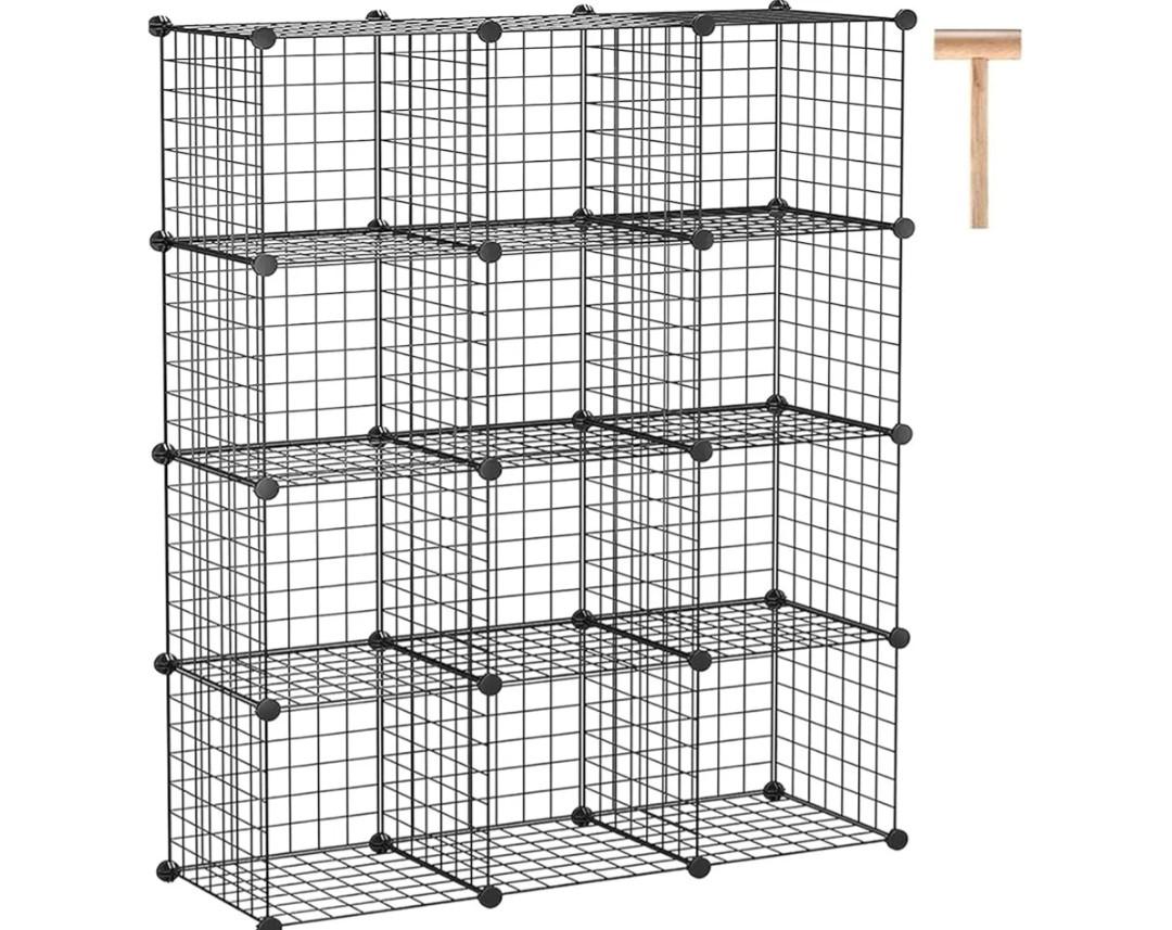 C&AHOME Wire Cube Storage, 12-Cube Storage Organizer Metal, C Grids Storage Bins Shelving, Modular Bookshelf Shelf, Closet Cabinet Ideal for Bedroom, Office 36.6”L x 12.4”W 48.4”H Black