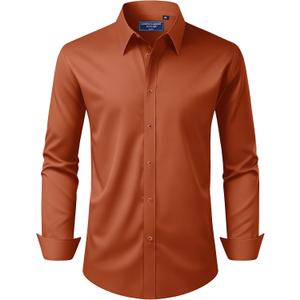 Alimens & Gentle Men's Dress Shirt Regular Fit Stretch Stain Shield Long Sleeve Solid Business Wedding Button Down Shirts (Medium, Burnt Orange)