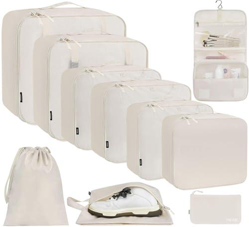 BAGAIL 8 Set Packing Cubes Various Sizes Packing Organizer for Travel Accessories Luggage Carry On Suitcase-Cream