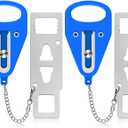 Portable Travel Door Lock Blue of 2 Pieces, Door Lockdown Securing Doors from Inside, Simple Effective Reliable for Hotel and Apartment Doors, Suitable for Family Trip