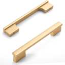 Amerdeco 10 Pack Brushed Gold Cabinet Pulls 5 Inch(128MM) Hole Centers Kitchen Cabinet Handles Hardware
