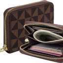 Veki Women's Credit Card Holder, RFID Leather Zipper Wallet, Small Zipper Card Case for Men and Women (Brown)