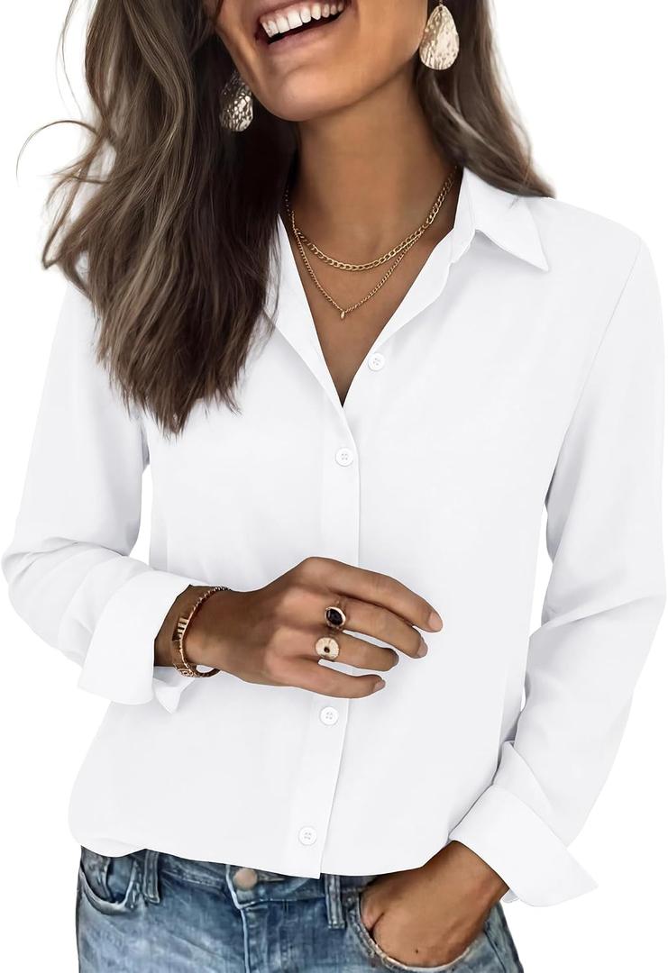 siliteelon Striped Shirt Women Button Down Long Sleeve Work Dress Shirt | Fashion Collared Blouse, Vertical, Lightweight, Regular Fit, Wrinkle-resistant, Business Casual Office Travel Fall Clothes, 5XL (White)
