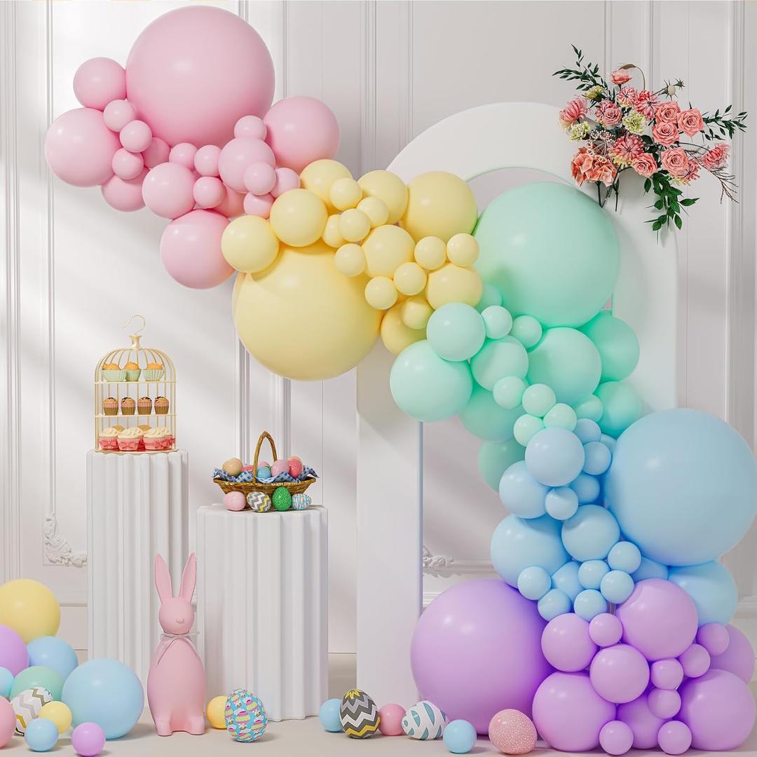 145pcs Pastel Balloons Different Sizes 18" 12" 10" 5" Latex Balloon Garland Arch Kit for Birthday Rainbow Party Baby Shower Easter Party Decorations