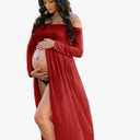ZIUMUDY Maternity Maxi Chiffon Photography Dress Split Front Gown for Photoshoot, Size L