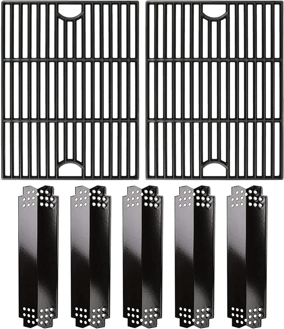 Hisencn Grill Parts for Home Depot Nexgrill 4 Burner 720-0830H, 5 Burner 720-0888N, 720-0888 Gas Grill Models, Porcelain Steel Heat Plate Flame Tamer, Cast Iron Grill Grates, 13 x 17