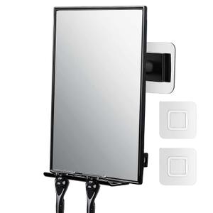 LFOYOU Shower Mirror for Shaving with 2 Replaceable Adhesive - Two Razor Holder, 360Rotation Adjustable Shaving Mirror with a Squeegee, Bathroom Razor Holder(Not Fogless)