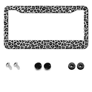 Gray Leopard Print License Plate Frame - Gray Leopard Print License Plate Frames Funny Aluminum Car Holder Universal US-Canada 2 Hole for Women/Men