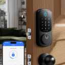 DESLOC B200 Fingerprint Smart Lock with 2 Knobs, Keyless Entry Front Door Lock Set, Electronic Keypad Deadbolt, App Control, Auto Lock, Long Battery Life,Matte Black