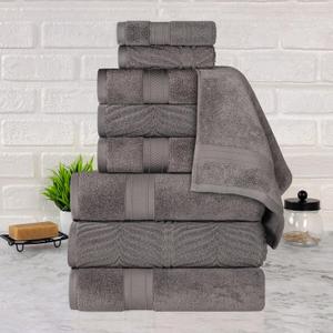 Superior Cotton Chevron 9-Piece Towel Set, Zero Twist, Quick Dry, Home Essentials, Shower, Spa, Luxury Plush Soft Absorbent Towels, Includes 3 Bath, 3 Hand, 3 Washcloth/Face Towels, Charcoal (9 Piece Towel Set (Solid + Jacquard))