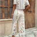 WDIRARA Women's Boho Floral 2 Piece Palazzo Pants Set Short Sleeve Blouse (Blue)