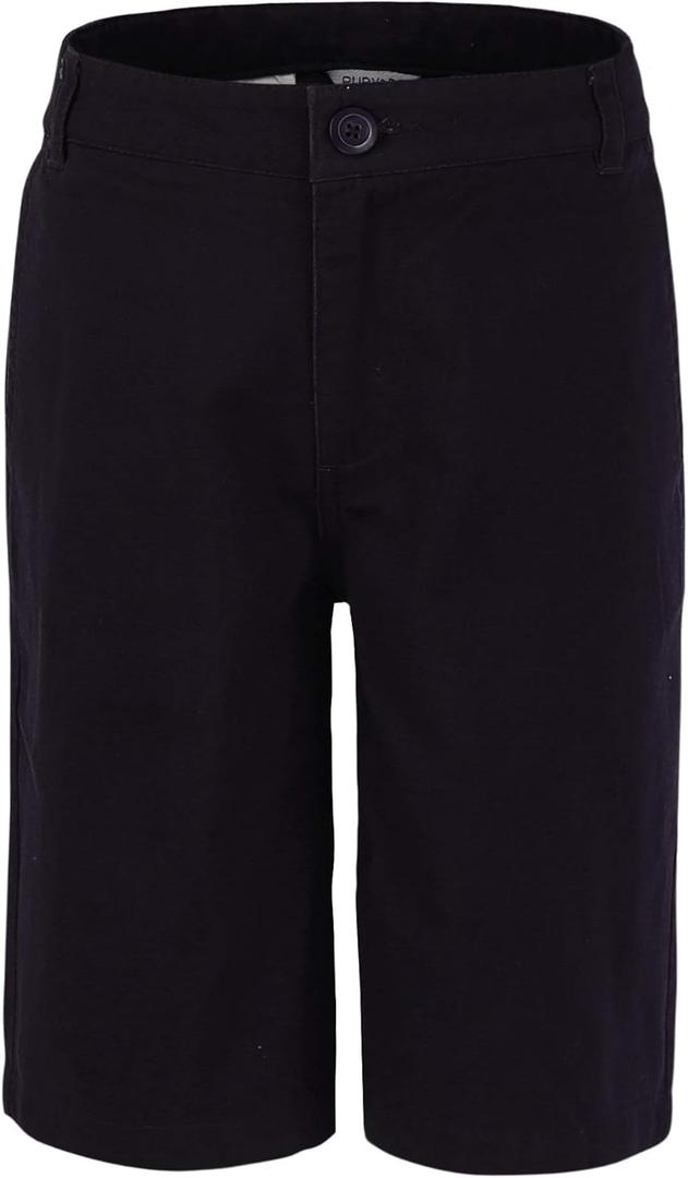 Bienzoe Boys School Uniform Shorts: Kids Cotton Trendy Adjustable Waisted Flat Front Twill Bermuda (Black)