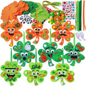 36 Sets St. Patrick's Day Irish Lucky Shamrock Ornaments Decorations DIY St. Patrick's Day Craft Kits Foam Shamrock Four-Leaf Clover Shaped Ornaments for Kids Classroom Activity Luck Gift Art Project