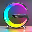 BKDRL Bluetooth Speaker Wireless Charger with Portable Small Mini Speaker,Wireless Atmosphere Lamp,Multifunctional RGB Night Light Alarm Clock & Charging Station,App Control (Black) (ZORAST-803)