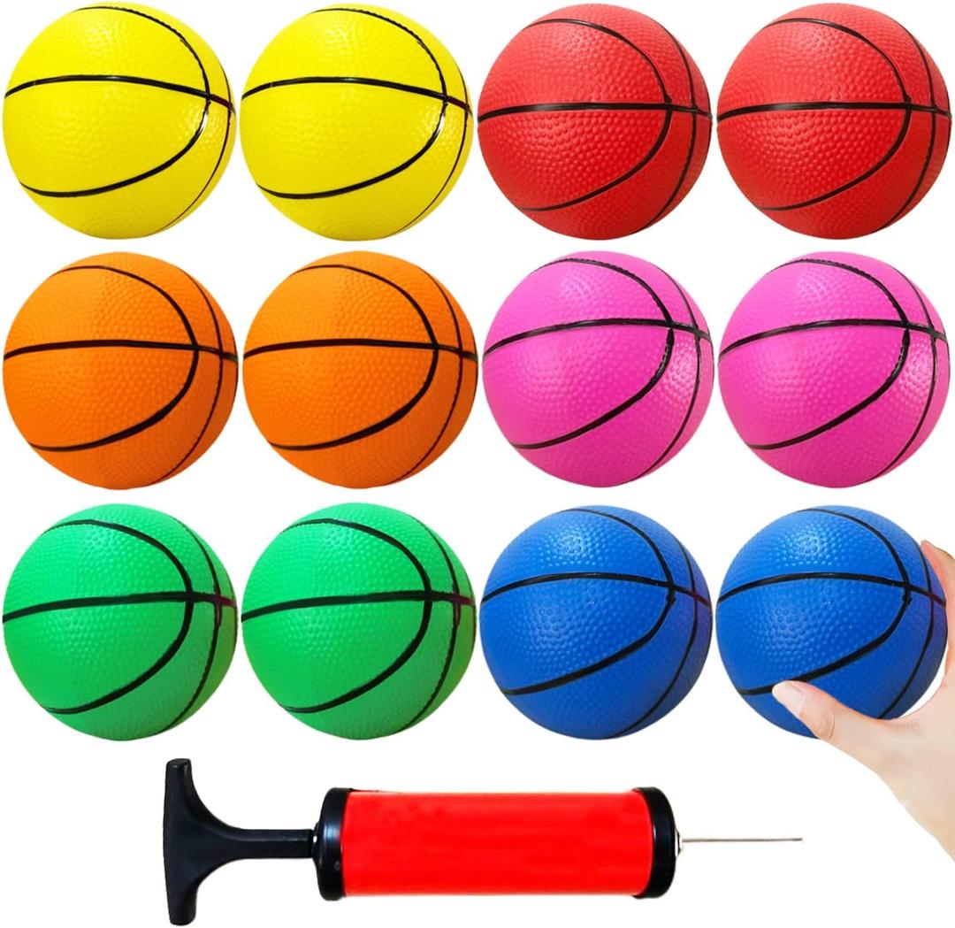 12Pcs 5Inch Mini Basketballs,Colorful Rubber InflatableBasketball,Pool Kick Balls Toy with Inflation Pump for Indoor Mini Basketball Hoop,Beach Sports Game,Party Favor