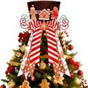 CiyvoLyeen Gingerbread Christmas Tree Topper, Brown Top Hat with Fabric Snowflakes Boy & Girl Cookies Gingerbread House Ornament Bows, Winter Holiday Xmas Home Decor, 3D Festive Wreath Attachment Gift