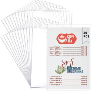 50 Pcs 8.5" x 11" Menu Cover, Double-Sided Clear Vinyl Menu Holder Rigid Print Protectors Heavy Duty Paper Sleeves Hard Plastic Poster Protector Sleeve for Page Sheet (8.5" x 11")