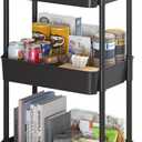 Sywhitta 3-Tier Plastic Rolling Utility Cart with Handle, Multi-Functional Storage Trolley for Office, Living Room, Kitchen, Movable Storage Organizer with Wheels, Black