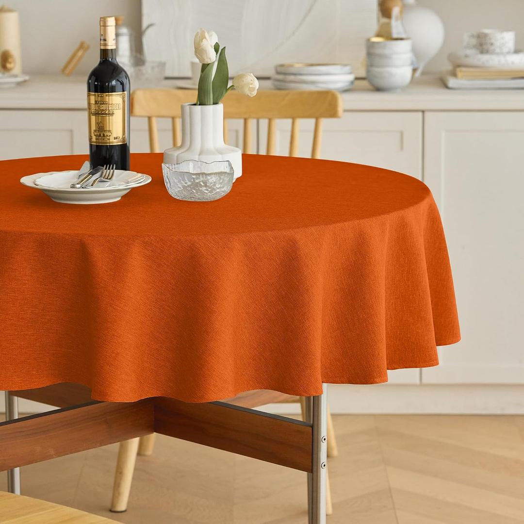 Decorelia Faux Linen Fall Round Tablecloths 60 inch, Waterproof Decorative Washable Texture Rustic Circle Table Cloth Cover for Dining Kitchen Party Farmhouse Outdoor(60 Inch,Round (2-4 Seats),Rust)